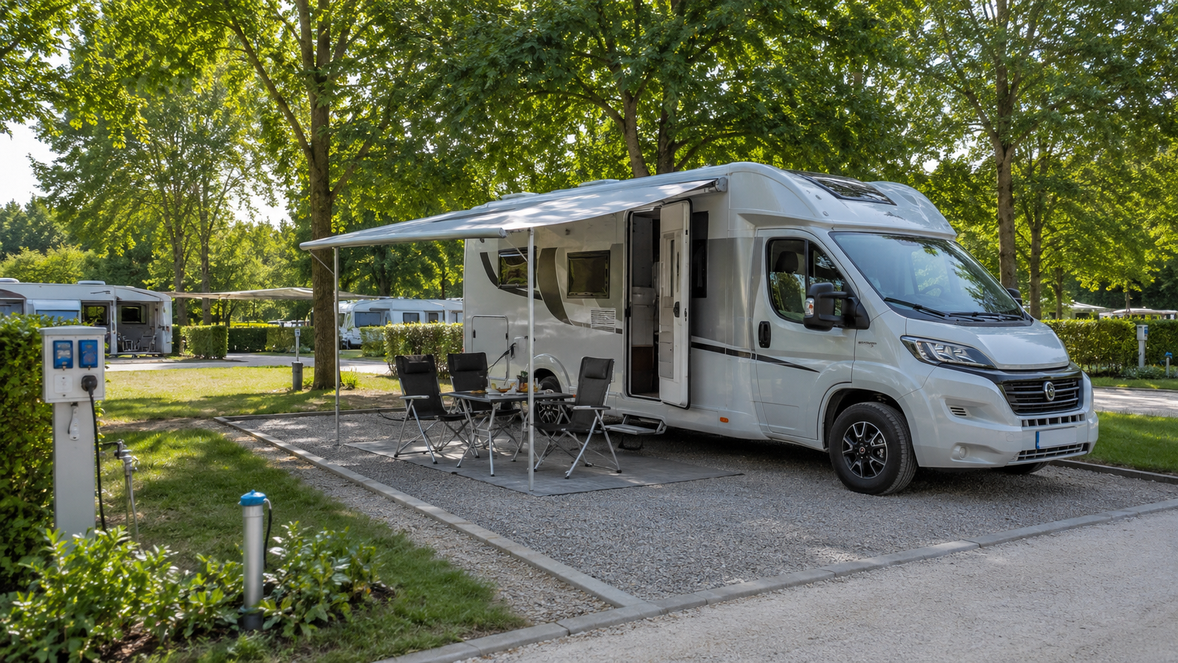 Piazzola per camper con buona ombreggiatura, allaccio elettrico e spazio esterno
